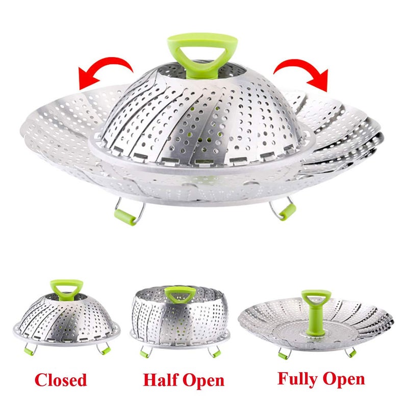 LTWQLing Vegetable Steamer Basket, Stainless Steel Folding Steamer Basket Insert for Veggie Fish Seafood Cooking, Expandable to Fit Various Size Pot (5.1" to 9" Triangle) - Image 2